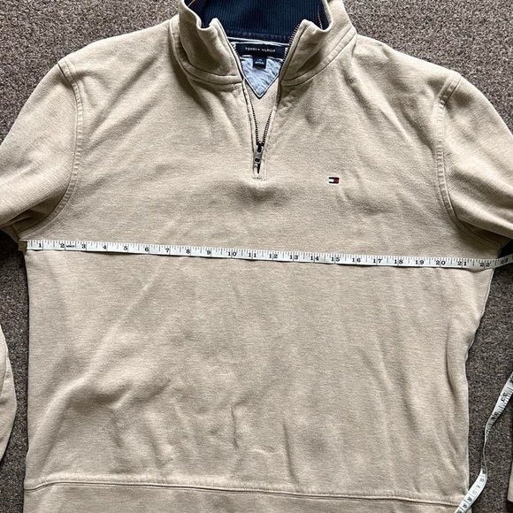 Tommy Hilfiger 1/4 Zip Mock Neck Jumper Sweater Heathered Cream Mens Size Large - Picture 7 of 8